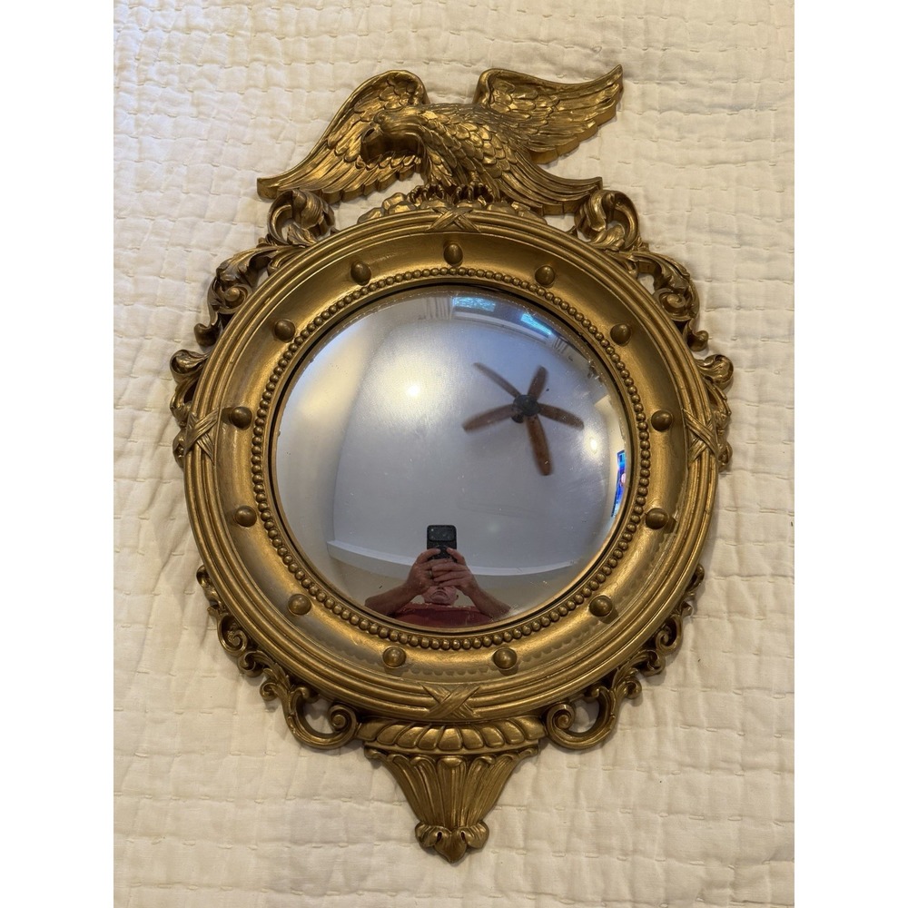 Syroco Federal Style Gold Color Convex Mirror Approximately 21x15 Made In USA